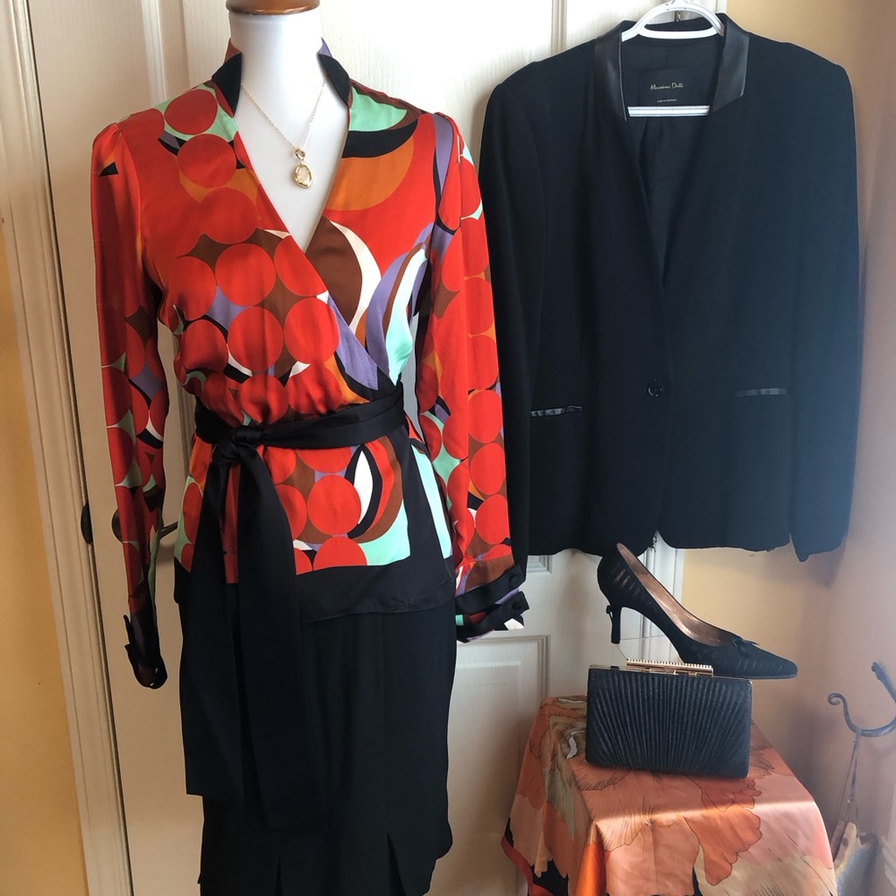 ALEXIS  Tarvos Abstract Wrap blouse black belt FLAW